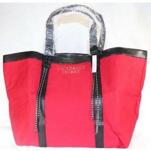 Victoria's Secret  Red Canvas Studded Fringe Getaway  Tote Bag